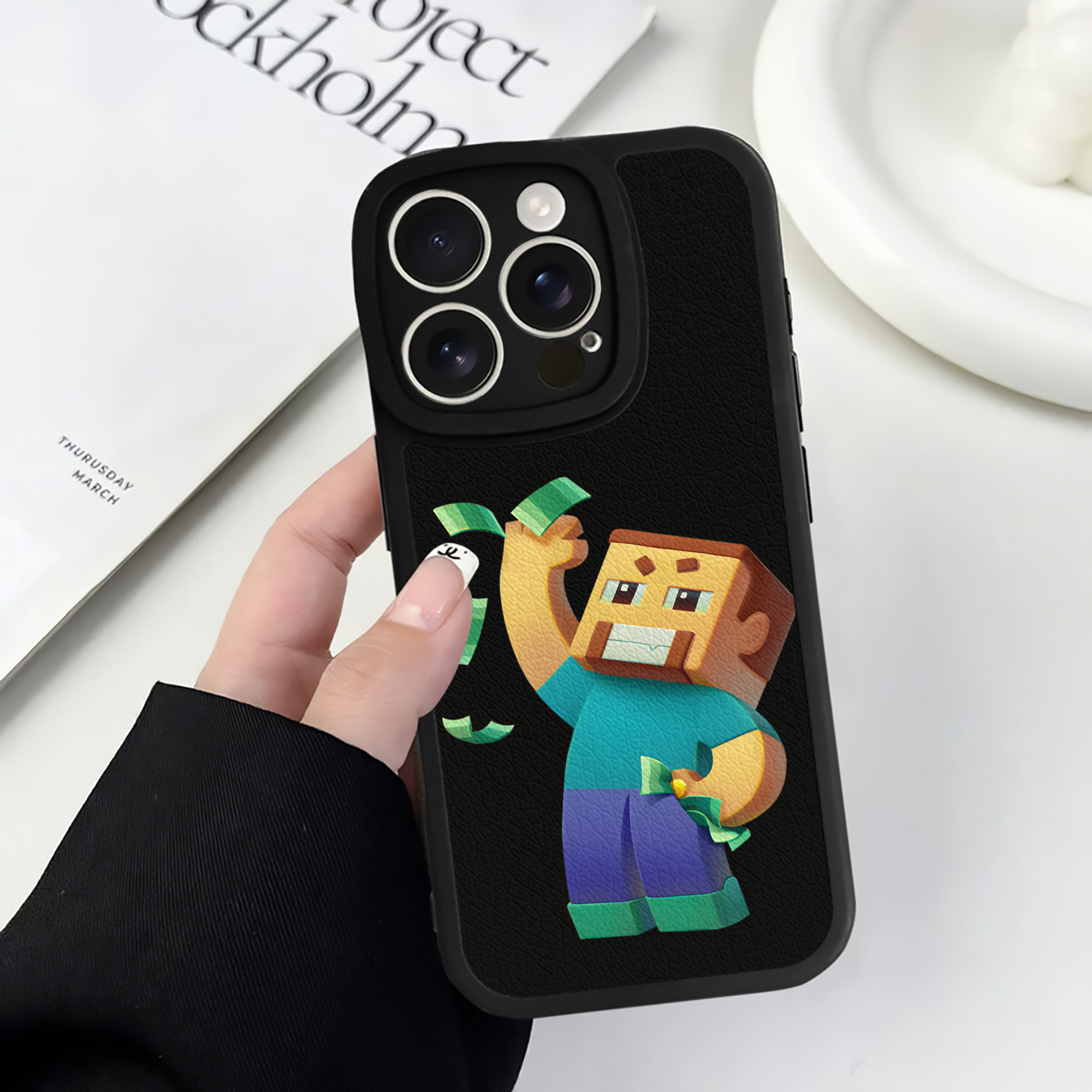 （画像用） マインクラフト ブロックの世界 Minecraft MC Block world 【iPhone 16シリーズ対応】シリコンスマホケース（レザー調） 材質：シリコン
